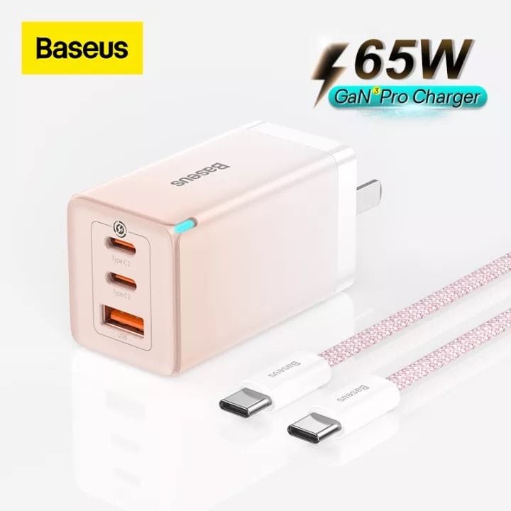 Sạc nhanh Baseus GaN5 Pro 65W – 2 cổng Type-C + 1 USB, hỗ trợ PD3.0, PPS, QC4.0, SCP, FCP, công nghệ GaN nâng cấp mới