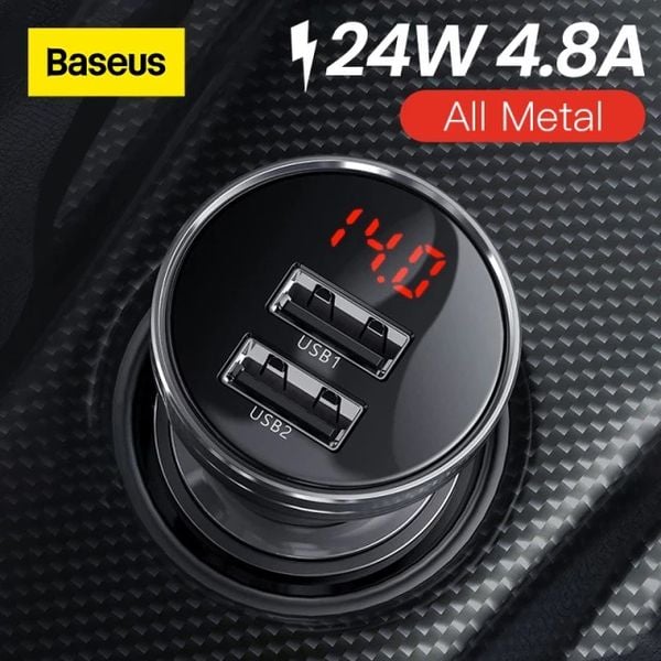 Tẩu sạc đa năng dùng cho xe ô tô Baseus Digital Display (24W, Dual USB 4.8A , Car Fast Charger)