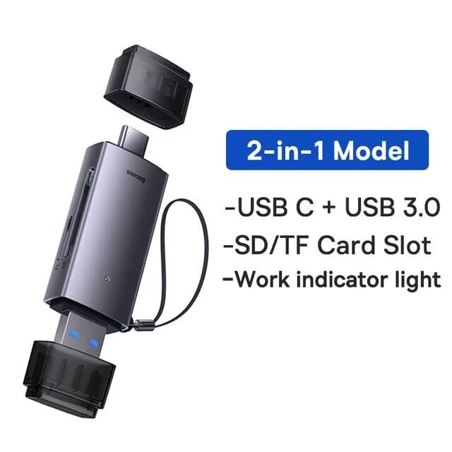 Đầu Đọc Thẻ Nhớ Đa Năng Tốc Độ Cao Baseus Lite Series USB-A & Type-C to SD/TF Card Reader Cho Smartphone/Tablet/Macbook/Laptop