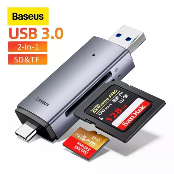 Đầu Đọc Thẻ Nhớ Đa Năng Tốc Độ Cao Baseus Lite Series USB-A & Type-C to SD/TF Card Reader Cho Smartphone/Tablet/Macbook/Laptop