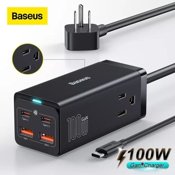 Bộ sạc nhanh tích hợp dây nguồn nối dài Baseus GaN3 Pro Desktop Powerstrip 6 in 1 100w (2AC+2U+2C, PD/QC/SCP/FCP/AFC/PPS Quick Charger)