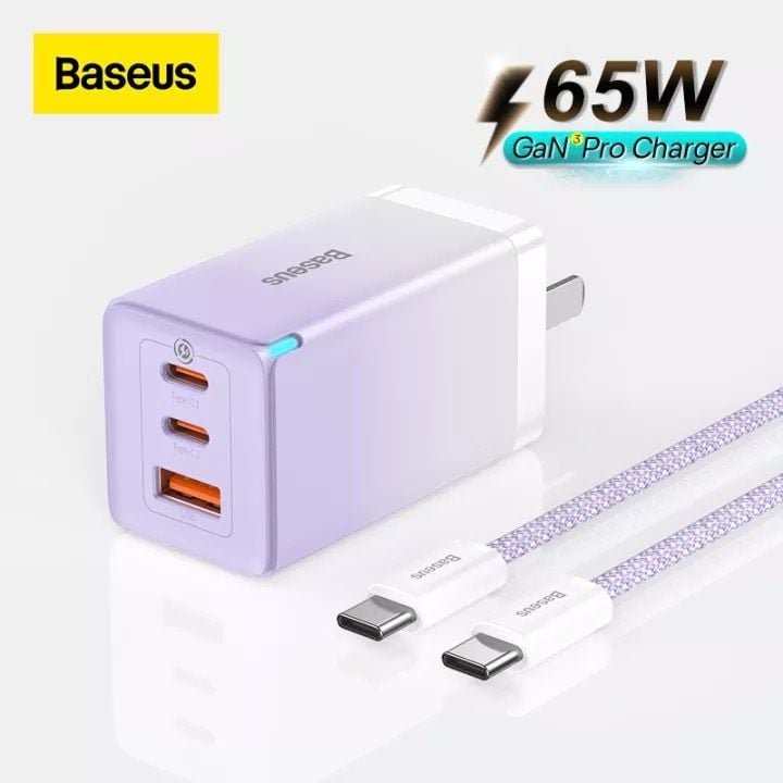 Sạc nhanh Baseus GaN5 Pro 65W – 2 cổng Type-C + 1 USB, hỗ trợ PD3.0, PPS, QC4.0, SCP, FCP, công nghệ GaN nâng cấp mới