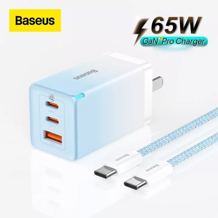 Sạc nhanh Baseus GaN5 Pro 65W – 2 cổng Type-C + 1 USB, hỗ trợ PD3.0, PPS, QC4.0, SCP, FCP, công nghệ GaN nâng cấp mới