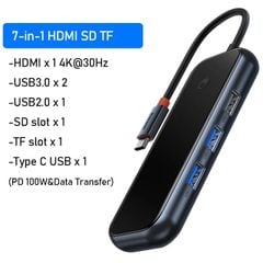 Hub Mở Rộng Kết Nối Đa Năng Baseus AcmeJoy HUB Docking Station Cho Macbook Laptop iPad Điện Thoại (HDMI 4K RJ45 USB3.0 SD/TF PD/Data Jack 3.5)