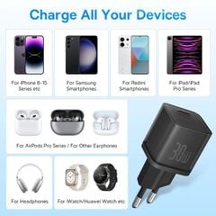 Củ Sạc Nhanh Baseus GaN5S Fast Charger 1C 30W Cho iPhone 15 14 13 Pro Max (Nhỏ gọn, sạc nhanh PD/Quick Charge)