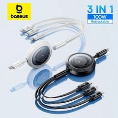 Cáp Sạc Đa Năng Baseus Free2Draw Retractable Crystal Type-C to M+L+C 100W (1.1m, Fast Charging Data Cable)