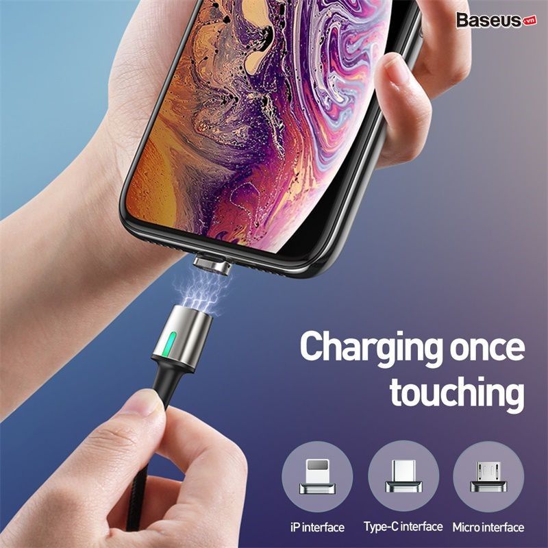 Bộ cáp từ 3 đầu Baseus Zinc Magnetic Series 2 Cable Kit（Lightning/ Type C/ Micro Magnetic Connetor + USB Cable）