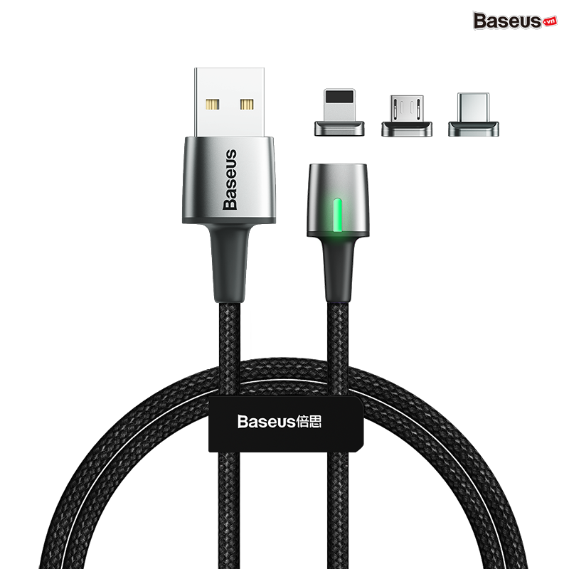 Bộ cáp từ 3 đầu Baseus Zinc Magnetic Series 2 Cable Kit（Lightning/ Type C/ Micro Magnetic Connetor + USB Cable）