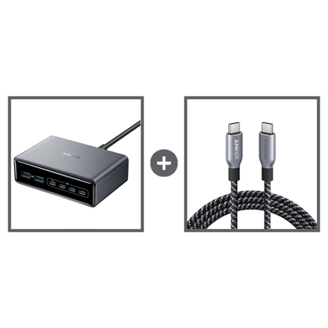 Bộ Sạc 6 Cổng Anker Prime 200W GaN + Cáp C to C 1.8m A88E2