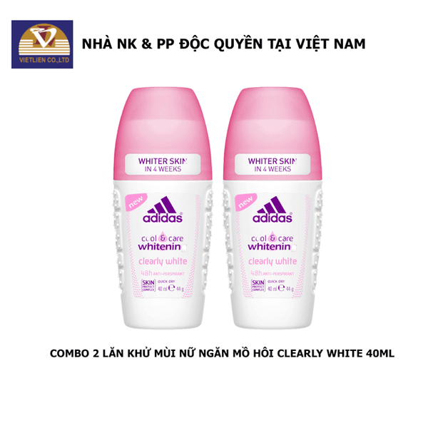  COMBO 2 Lăn Khử Mùi Nữ Ngăn Mồ Hôi Adidas Clearly White 40ml 