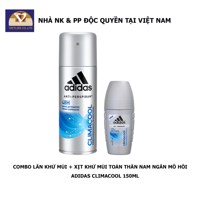  COMBO  Lăn Khử Mùi Nam Ngăn Mồ Hôi Adidas Climacool 40ml + Xịt Khử Mùi Toàn Thân Nam Ngăn Mồ Hôi Adidas Climacool 150ml 