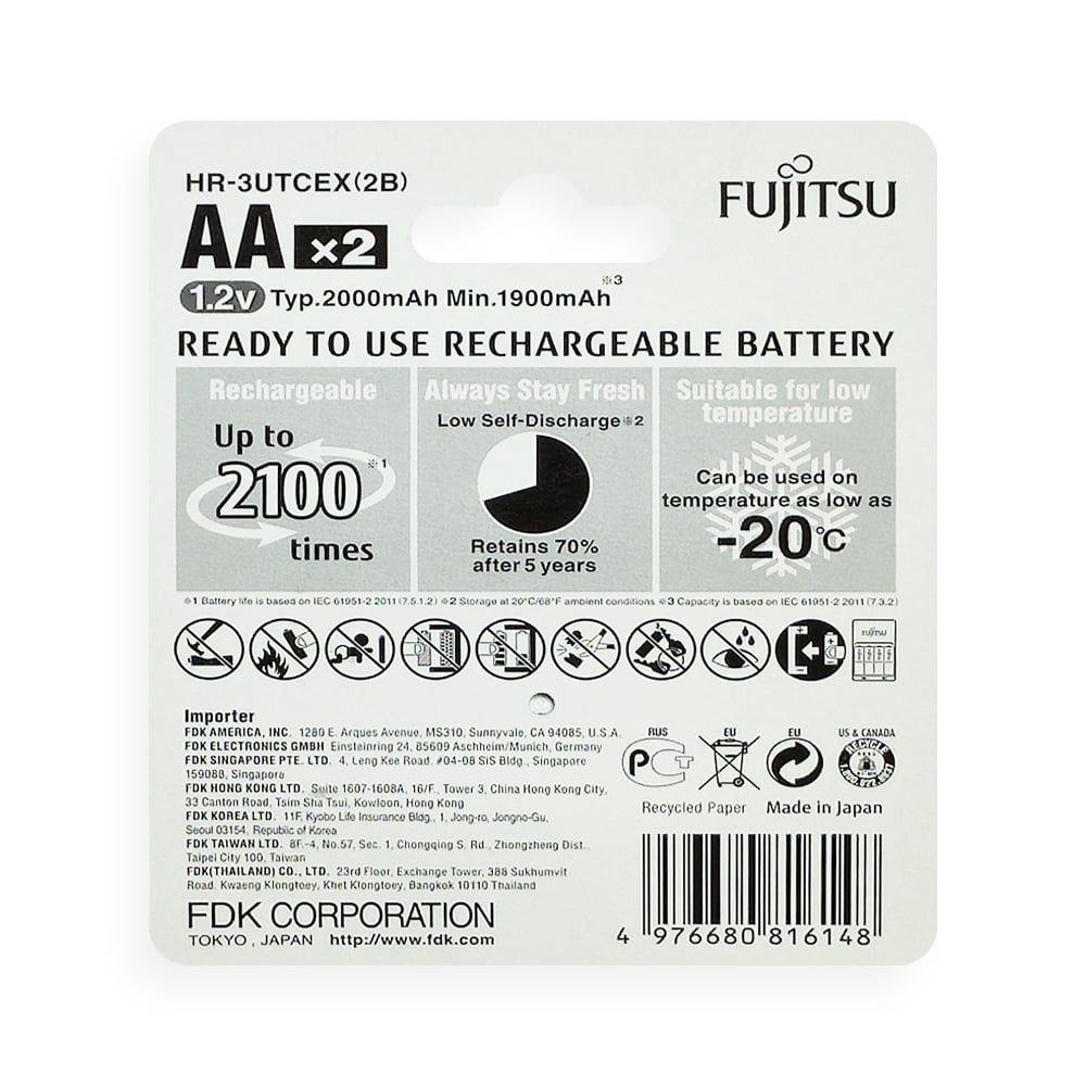  Pin Fujitsu HR-3UTCEX(2B) - AA - 1900mAh RECHARGEABLE BATTERY 