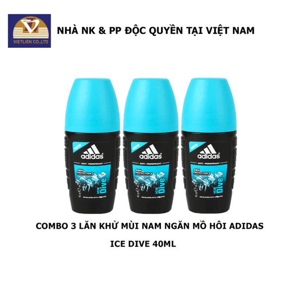  COMBO 3 Lăn Khử Mùi Nam Ngăn Mồ Hôi Adidas Ice Dive 40ml 