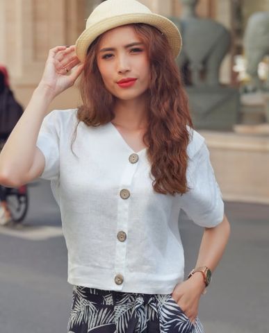 Áo croptop linen áo ngắn ngang lưng quần vải lanh trắng áo kiểu mùa hè | Thời trang thiết kế Hity