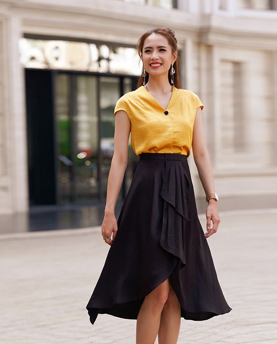 1J502  CHÂN VÁY LỤA DÁNG XÒE  Nefertiti Fashion