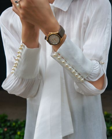 Áo organza trắng áo kiểu cổ cột nơ phong cách thanh lịch thời trang thiết kế nguyên bản Hity