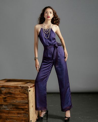 Đồ bay dáng dài jumpsuit cổ yếm bộ áo liền quần tơ mềm | Thời trang thiết kế Hity