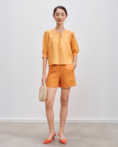 Quần shorts linen vải lanh cam đất quần ngắn nữ thời trang du lịch | Thời trang thiết kế Hity