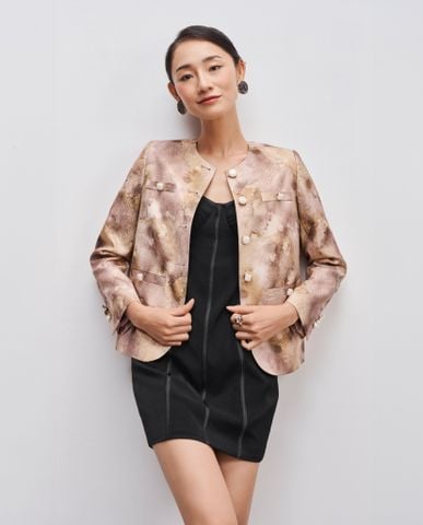 Áo khoác jacket màu loang da rắn áo khoác blazer không cổ | Thời trang thiết kế nguyên bản Hity