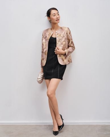 Áo khoác jacket màu loang da rắn áo khoác blazer không cổ | Thời trang thiết kế nguyên bản Hity