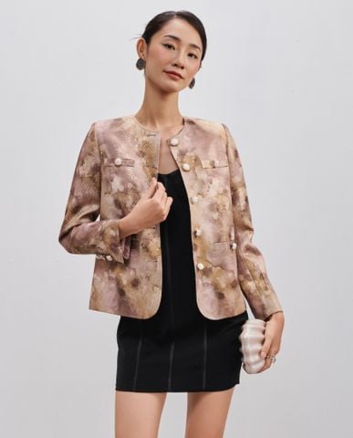 Áo khoác jacket màu loang da rắn áo khoác blazer không cổ | Thời trang thiết kế nguyên bản Hity