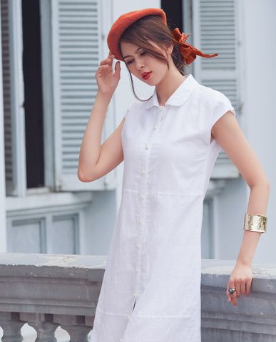 Đầm suông đầm linen đầm trắng đầm vintage đầm kiểu cao cấp đầm công sở sang trọng | Thời trang thiết kế Hity