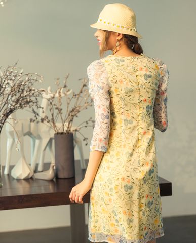 Đầm suông hoa nhí vàng đầm vải voan chiffon váy đầm đi du lịch Thời trang thiết kế thủ công Hity