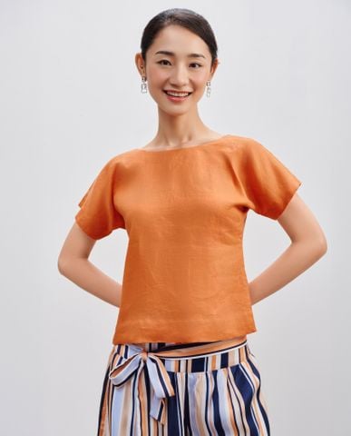 Áo cổ tròn tay liền linen apricot crush Thời trang thiết kế nguyên bản Hity