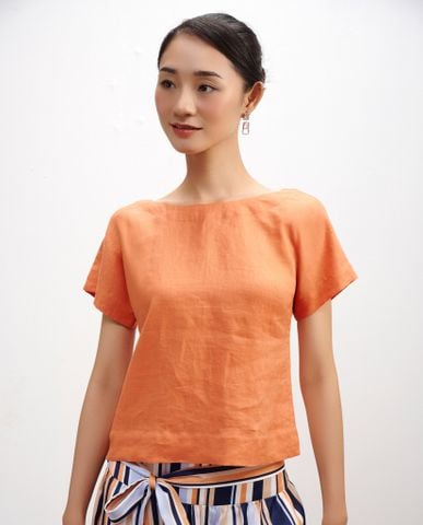 Áo cổ tròn tay liền linen apricot crush Thời trang thiết kế nguyên bản Hity