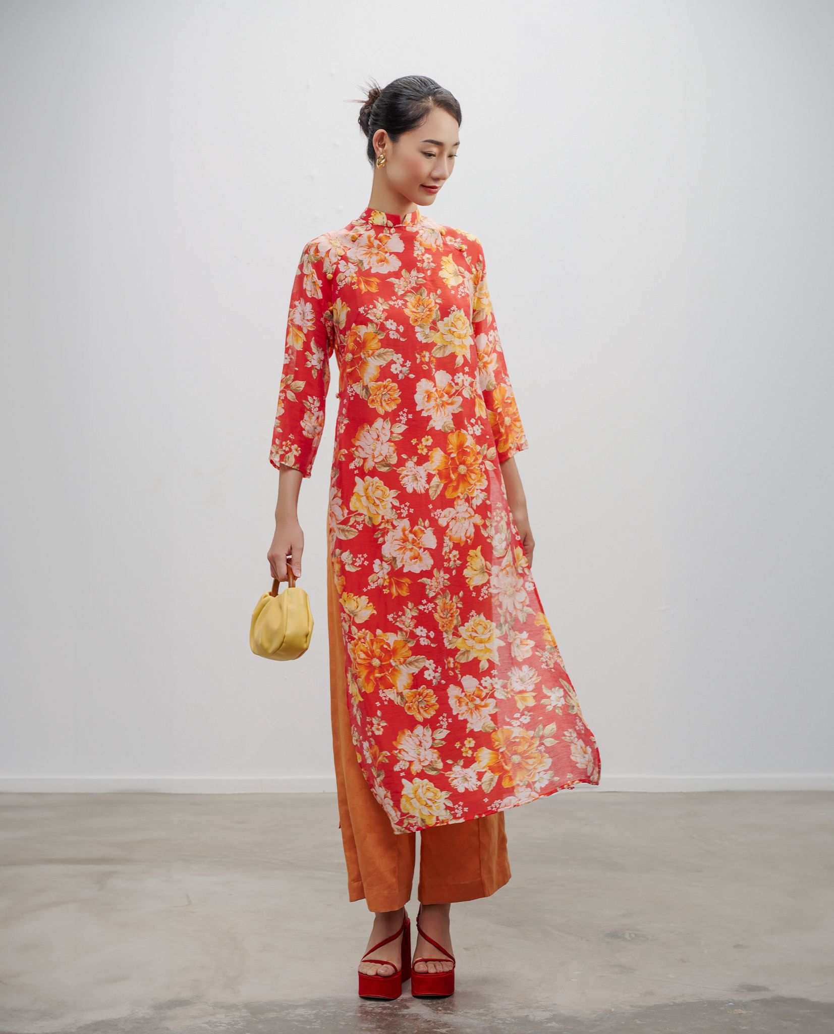  Áo Dài Raglan Linen Mẫu Đơn ADA001 
