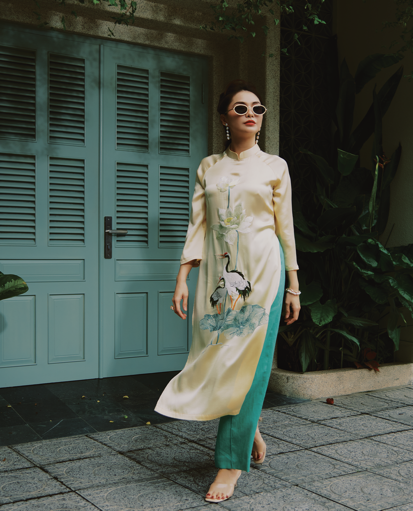 Áo dài lụa tơ tằm thêu tay | Thời trang bền vững Hity
