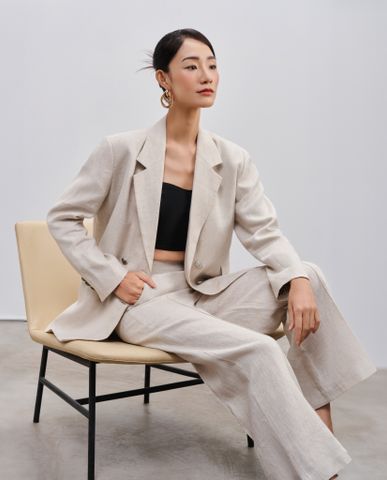 Áo khoác blazer rộng oversized linen muối tiêu thời trang Hity