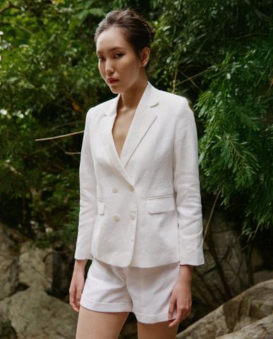 Áo vest khoác nữ blazer linen vải lanh trắng | Thời trang bền vững Hity