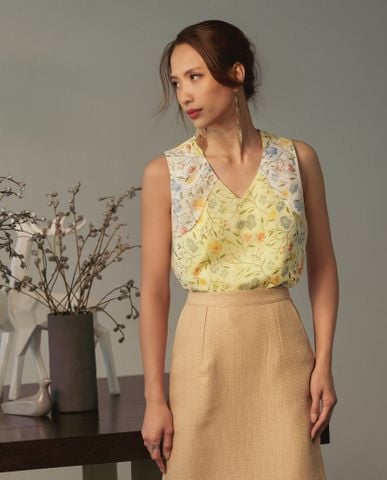 Áo kiểu suông sát nách voan chiffon hoa | Thời trang bền vững Hity