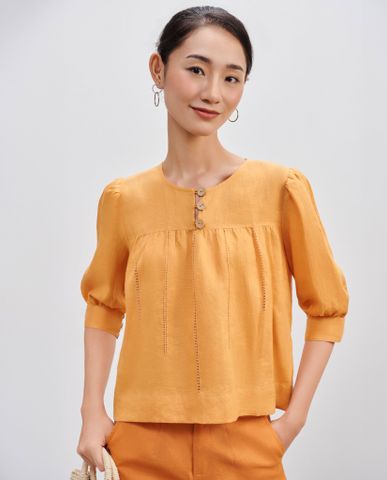 Áo linen vải lanh rua rút chỉ thêu tay thủ công thời trang Hity