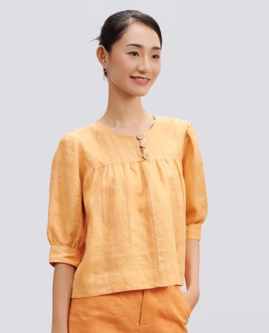 Áo linen vải lanh rua rút chỉ thêu tay thủ công thời trang Hity