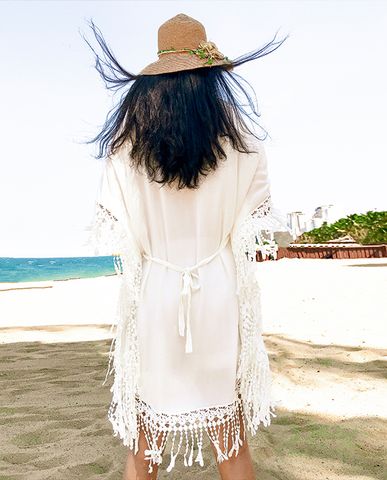 Áo khoác đi biển áo choàng trắng đi biển beach cover up | Thời trang thiết kế Hity