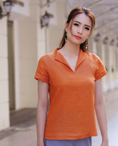 Áo linen áo kiểu tay liền áo vải lanh cao cấp áo kiểu nữ đẹp áo sơ mi ngắn tay | Thời trang thiết kế Hity