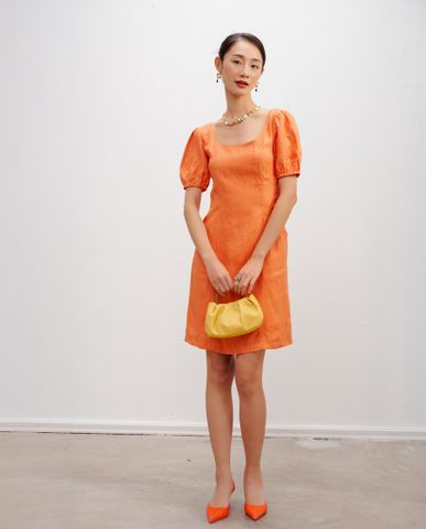Đầm ôm chữ A linen vải lanh cam  | Thời trang bền vững Hity