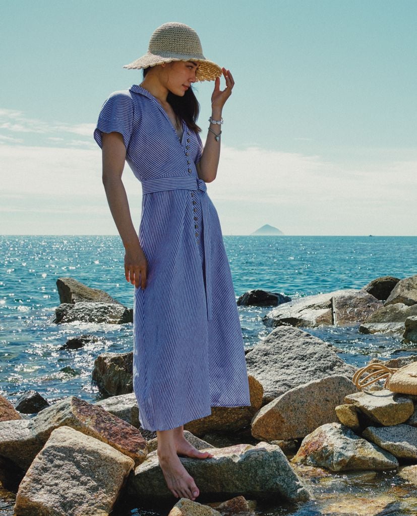 Đầm maxi linen sọc thời trang thiết kế Hity