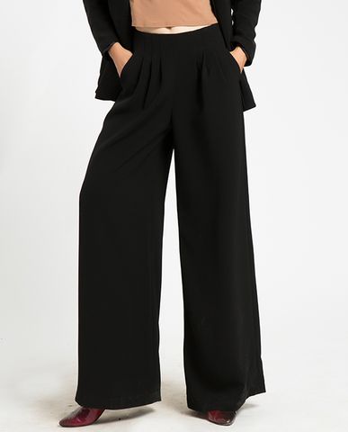 Quần ống rộng quần lưng cao quần tây đen nữ quần thiết kế cao cấp | Thời trang thiết kế Hity