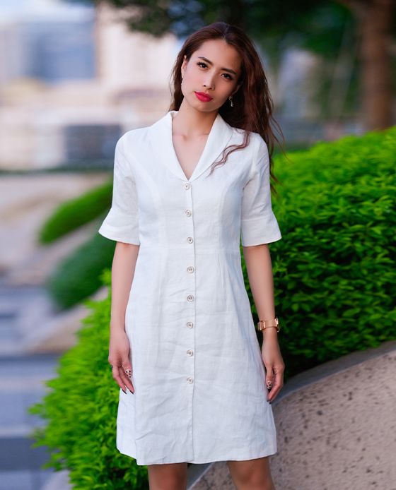 K04819 Váy linen cổ hoa thêu Nhiều màu  Khéo Fashion