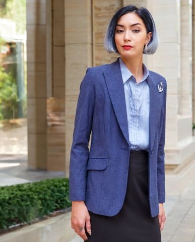 Áo khoác blazer linen vải lanh xanh navy áo vest nữ cao cấp | Thời trang thiết kế Hity