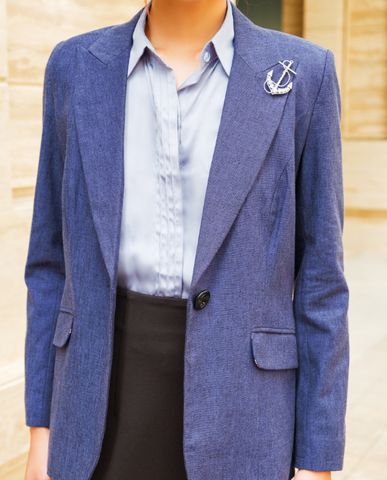 Áo khoác blazer linen vải lanh xanh navy áo vest nữ cao cấp | Thời trang thiết kế Hity