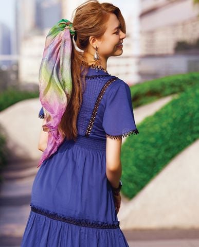 Đầm maxi đầm dài đi biển cotton xanh đầm mùa hè | Thời trang thiết kế Hity