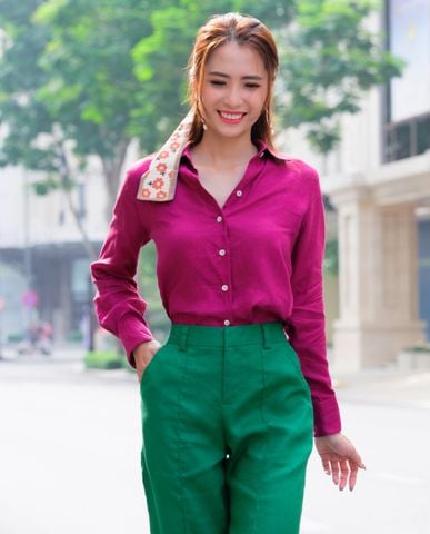 Áo sơ mi nữ linen vải lanh tím áo sơ mi công sở hàng hiệu | Thời trang thiết kế Hity