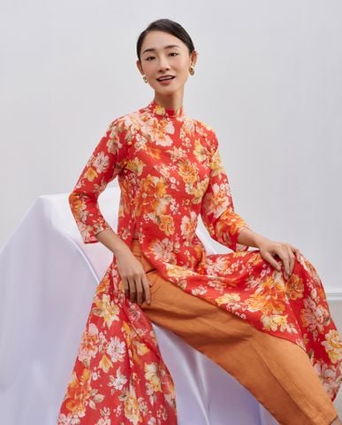 Áo dài raglan linen hoa áo dài cổ điển vintage tết | Thời trang thiết kế Hity