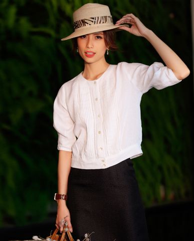 Áo croptop bo linen vải lanh trắng áo xếp ly áo vintage | Thời trang thiết kế Hity