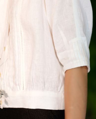 Áo croptop bo linen vải lanh trắng áo xếp ly áo vintage | Thời trang thiết kế Hity