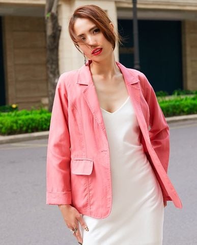 Áo khoác nữ áo blazer linen đẹp đồ vest công sở hồng | Thời trang thiết kế Hity